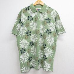 XL★古着 ラルフローレン チャップス 半袖 ブランド ポロ シャツ メンズ 90年代 90s 花 葉 鹿の子 大きいサイズ コットン カーキ 26jun04