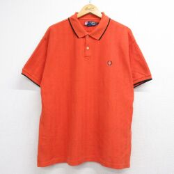 XL★古着 ラルフローレン チャップス 半袖 ブランド ポロ シャツ メンズ 90年代 90s ワンポイントロゴ ヘリンボーン 大きいサイズ コットン オレンジ 26jun04