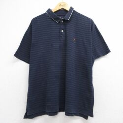 XL★古着 ラルフローレン チャップス 半袖 ブランド ポロ シャツ メンズ 90年代 90s ワンポイントロゴ 大きいサイズ ネイビー ボーダー 26jun04