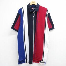XL★古着 ラルフローレン チャップス 半袖 ブランド ポロ シャツ メンズ 90年代 90s ワンポイントロゴ 鹿の子 コットン ホワイト ストライプ 26jun04