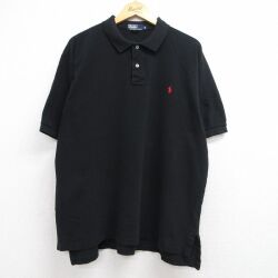XL★古着 ラルフローレン 半袖 ブランド ポロ シャツ メンズ 90年代 90s ワンポイントロゴ 鹿の子 大きいサイズ コットン USA製 ブラック【spe】 26jun10