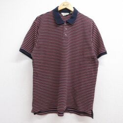 XL★古着 エディーバウアー 半袖 ブランド ポロ シャツ メンズ 00年代 00s 鹿の子 大きいサイズ コットン ネイビー ボーダー【spe】 26jun10
