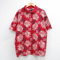 ラルフローレン 90s 半袖ポロシャツ 花葉 レッド メンズXL相当 | 古着