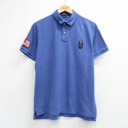 L★古着 ラルフローレン 半袖 ブランド ポロ シャツ メンズ ワンポイントロゴ ポロベア 鹿の子 パープル【spe】 26jun10
