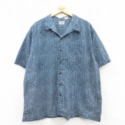 XL★古着 エルエルビーン LLBEAN 半袖 ハワイアン シャツ メンズ 00年代 00s 総柄 大きいサイズ コットン 開襟 オープンカラー 紺他 ネイビー 25may21 中古 アロハ トップス