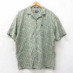 XL★古着 ラルフローレン Ralph Lauren チャップス 半袖 ハワイアン シャツ メンズ 90年代 90s ヤシの木 大きいサイズ コットン 開襟 オープンカラー 緑他 グリーン 【spe】 25may22 中古 アロハ トップス
