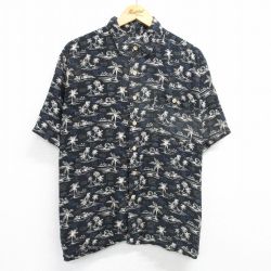 【50%OFF】XL★古着 ピューリタン 半袖 ハワイアン シャツ メンズ 00年代 00s ヤシの木 レーヨン 黒 ブラック 25may23 中古 アロハ トップス