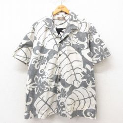 XL★古着 半袖 ハワイアン シャツ メンズ 90年代 90s 花柄 コットン 開襟 オープンカラー ハワイ製 黒 ブラック 25jun09 中古 アロハ トップス