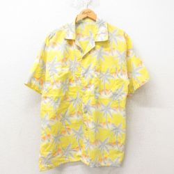 L★古着 トロピカーナ 半袖 ハワイアン シャツ メンズ 80年代 80s ヤシの木 開襟 オープンカラー 黄 イエロー 25jun09 中古 アロハ トップス