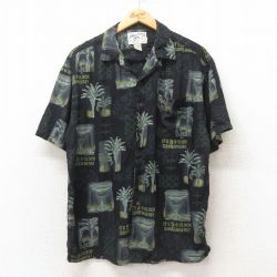 L★古着 ビッグドッグス 半袖 ハワイアン シャツ メンズ 00年代 00s カクテル 葉 レーヨン 開襟 オープンカラー 黒 ブラック 25jun09 中古 アロハ トップス
