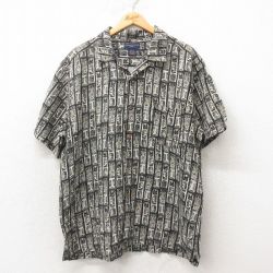 XL★古着 半袖 ハワイアン シャツ メンズ リネン 開襟 オープンカラー 薄ベージュ カーキ 25jun09 中古 アロハ トップス
