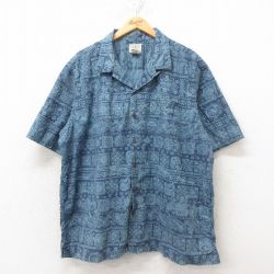 XL★古着 エルエルビーン LLBEAN 半袖 ハワイアン シャツ メンズ 00年代 00s 花柄 ペイズリー柄 大きいサイズ コットン 開襟 オープンカラー 紺 ネイビー 25jun09 中古 アロハ トップス