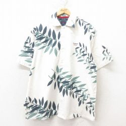 XL★古着 トミーヒルフィガー TOMMY HILFIGER トミージーンズ 半袖 ブランド ハワイアン シャツ メンズ 葉 大きいサイズ コットン 白 ホワイト 25jun10 中古 アロハ トップス