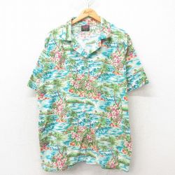 00s 半袖ハワイアンシャツ ヤシの木 ライトブルー XL | 古着