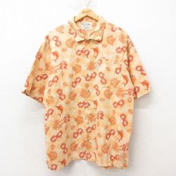 【50%OFF】XL★古着 コロンビア COLUMBIA 半袖 ハワイアン シャツ メンズ 00年代 00s カジキ ヤシの木 リネン オレンジ 25jun10 中古 アロハ トップス