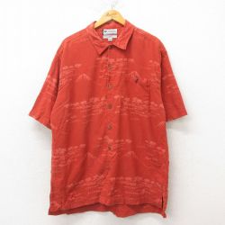 XL★古着 コロンビア COLUMBIA 半袖 ハワイアン シャツ メンズ 00年代 00s 山 シルク エンジ 25jun10 中古 アロハ トップス