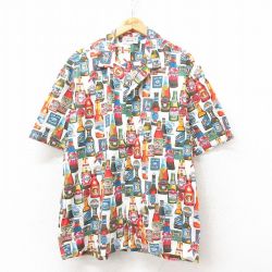 XL★古着 半袖 ハワイアン シャツ メンズ 90年代 90s ビール コットン 開襟 オープンカラー ハワイ製 白 ホワイト 25jun10 中古 アロハ トップス