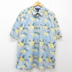 XL★古着 トミーヒルフィガー TOMMY HILFIGER 半袖 ブランド ハワイアン シャツ メンズ ハイビスカス 総柄 大きいサイズ コットン 薄紺他 ネイビー 25jun10 中古 アロハ トップス