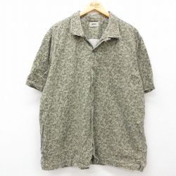 XL★古着 エルエルビーン LLBEAN 半袖 ハワイアン シャツ メンズ 00年代 00s 葉 総柄 大きいサイズ コットン 開襟 オープンカラー 濃緑他 グリーン 25jun10 中古 アロハ トップス