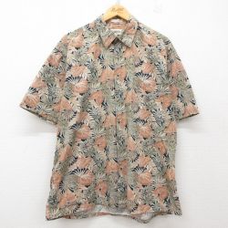 XL★古着 半袖 ハワイアン シャツ メンズ 00年代 00s 葉 総柄 コットン 茶系他 ブラウン 25jun10 中古 アロハ トップス