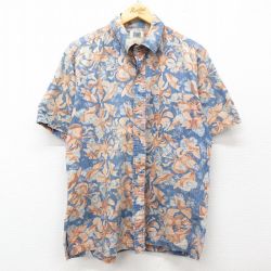 L★古着 カハラ 半袖 ハワイアン シャツ メンズ 00年代 00s 総柄 コットン ハワイ製 紺他 ネイビー 25jun10 中古 アロハ トップス