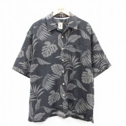 XL★古着 半袖 ハワイアン シャツ メンズ 葉 黒他 ブラック 25jun24 中古 アロハ トップス