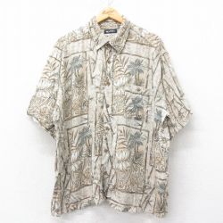 【20%OFF】XL★古着 ピューリタン 半袖 ハワイアン シャツ メンズ 00年代 00s 竹 大きいサイズ レーヨン ベージュ他 カーキ 25jun26 中古 アロハ トップス