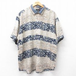 【50%OFF】XL★古着 グレッグノーマン 半袖 ハワイアン シャツ メンズ 大きいサイズ ロング丈 ベージュ他 カーキ 25jun26 中古 アロハ トップス
