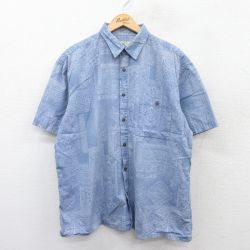 XL★古着 半袖 ハワイアン シャツ メンズ 大きいサイズ コットン 薄紺他 ネイビー 25jun26 中古 アロハ トップス