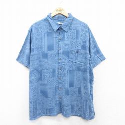 XL★古着 半袖 ハワイアン シャツ メンズ 大きいサイズ レーヨン 紺他 ネイビー 25jun26 中古 アロハ トップス