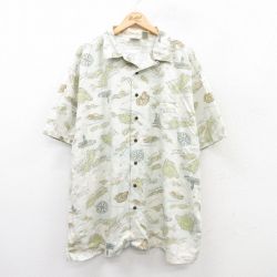 XL★古着 エルエルビーン LLBEAN 半袖 ハワイアン シャツ メンズ 00年代 00s 島 灯台 総柄 大きいサイズ ロング丈 開襟 オープンカラー 白他 ホワイト 25jul11 中古 アロハ トップス