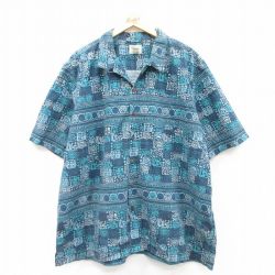 【50%OFF】XL★古着 エルエルビーン LLBEAN 半袖 ハワイアン シャツ メンズ 00年代 00s 総柄 大きいサイズ ロング丈 コットン 開襟 オープンカラー 紺他 ネイビー 【spe】 25jul11 中古 アロハ トップス