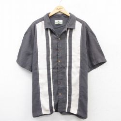 【20%OFF】XL★古着 半袖 ハワイアン シャツ メンズ レーヨン 開襟 オープンカラー グレー他 ストライプ 25aug12 中古 アロハ トップス
