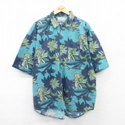 XL★古着 ユニオンベイ 半袖 ハワイアン シャツ メンズ 00年代 00s 葉 大きいサイズ コットン 紺他 ネイビー 25aug12 中古 アロハ トップス
