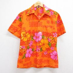 80s 半袖シャツ ハイビスカス オレンジ M | 古着