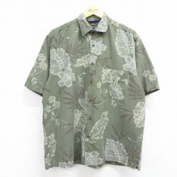 XL★古着 ノーティカ 半袖 ブランド ハワイアン シャツ メンズ 90年代 90s 花 葉 レーヨン リネン 緑他【spe】 26may07