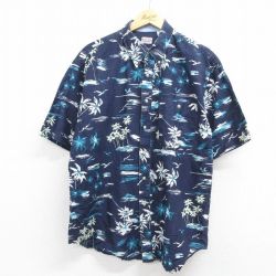 ビューグルボーイ 00s 半袖ハワイアンシャツ ヤシの木 ネイビー XL | 古着