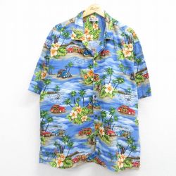 ハワイアン 90s 半袖シャツ ヤシの木 ネイビー XL | 古着