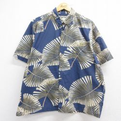 90s 半袖シャツ 葉 ネイビー XL | 古着