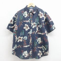 ビューグルボーイ 00s 半袖ハワイアンシャツ ハイビスカス ネイビー XL | 古着