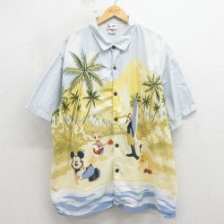 ディズニー 00s 半袖シャツ ミッキーグーフィー ライトブルー XL | 古着