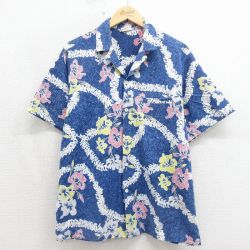 ハイビスカス 90s 半袖シャツ ブルー L | 古着