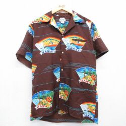 ハワイアン 90s 半袖シャツ ハイビスカスイルカ ブラウン L | 古着