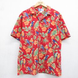 ハワイアン 90s 半袖シャツ ハイビスカスオウム レッド L | 古着