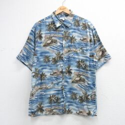 ピエールカルダン 90s 半袖シャツ ヤシの木 ブルー L | 古着