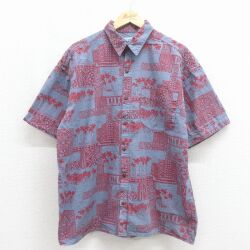 90s 半袖シャツ ヤシの木 グレー XL | 古着
