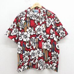 90s 半袖シャツ ハイビスカス レッド XL | 古着