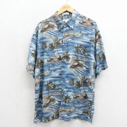 ピエールカルダン 00s 半袖シャツ ヤシの木 ネイビー XL | 古着