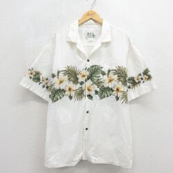 90s 半袖シャツ ハイビスカス ホワイト XL | 古着