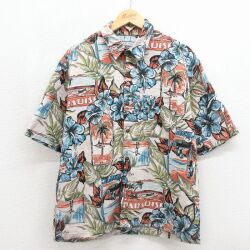 90s 半袖ハワイアンシャツ ハイビスカス ベージュ メンズL相当 | 古着